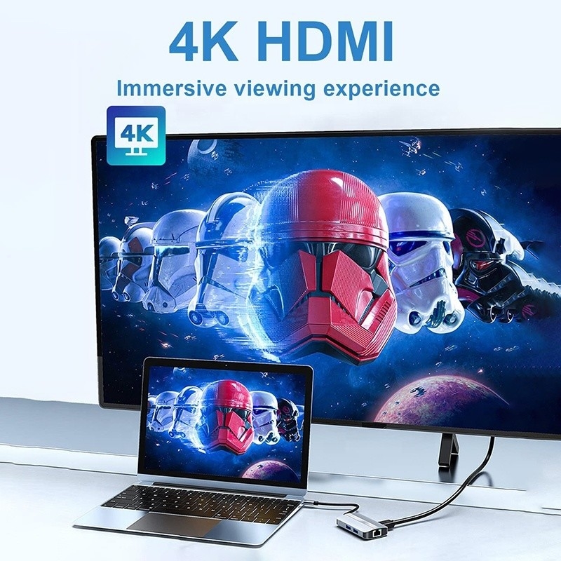 Adaptateur USB C 12 en 1 OEM Multiport Hub avec 4K HDMI USB 3.0 RJ45 Lan Ethernet