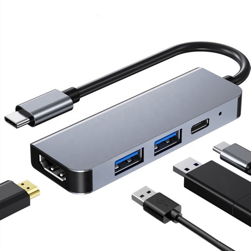 Adaptateur USB-C compatible HDMI 4K avec 2 ports de charge USB3.0 et PD