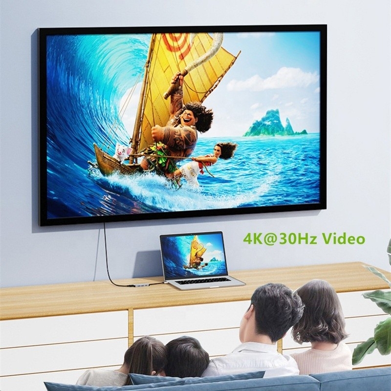 Adaptateur USB-C compatible HDMI 4K avec 2 ports de charge USB3.0 et PD