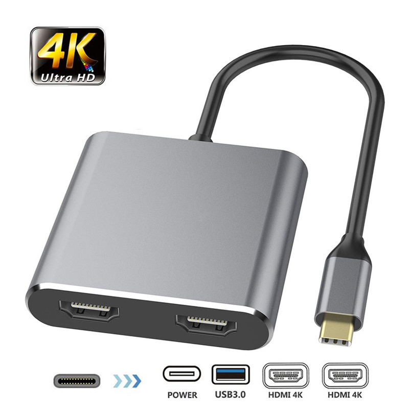 Station d'accueil 4 en 1 avec 2 ports HDMI 4K doubles et adaptateur USB-C de type C à double HDMI