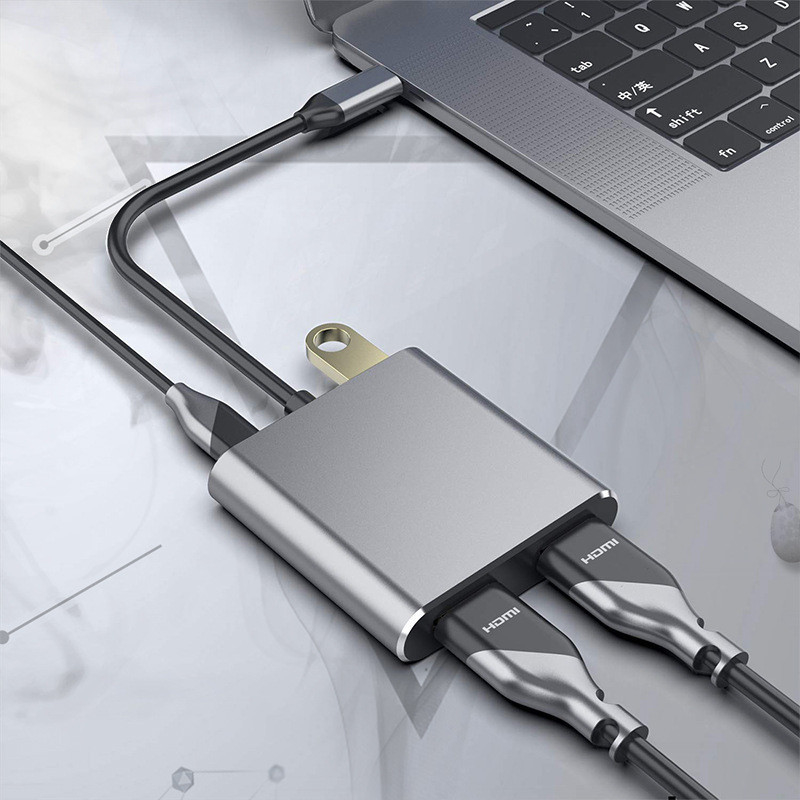 Station d'accueil 4 en 1 avec 2 ports HDMI 4K doubles et adaptateur USB-C de type C à double HDMI