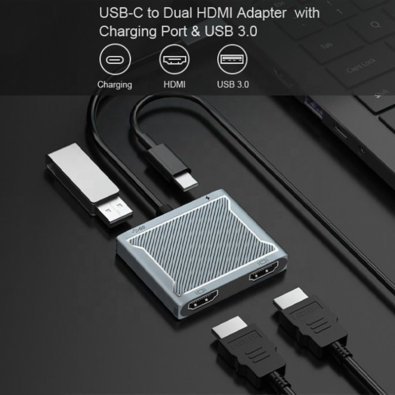 Connecteur d'interface USB C type C Adaptateur HDMI double 4K 4 en 1 Hub USB 3.0 pour ordinateur portable