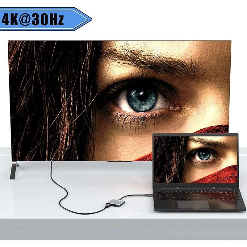 Connecteur d'interface USB C type C Adaptateur HDMI double 4K 4 en 1 Hub USB 3.0 pour ordinateur portable