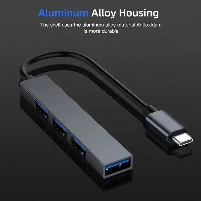 Interface de type C 4 en 1 4 ports Hub Type-C OTG vers USB 3.0 2.0 Adapteur alliage d'aluminium