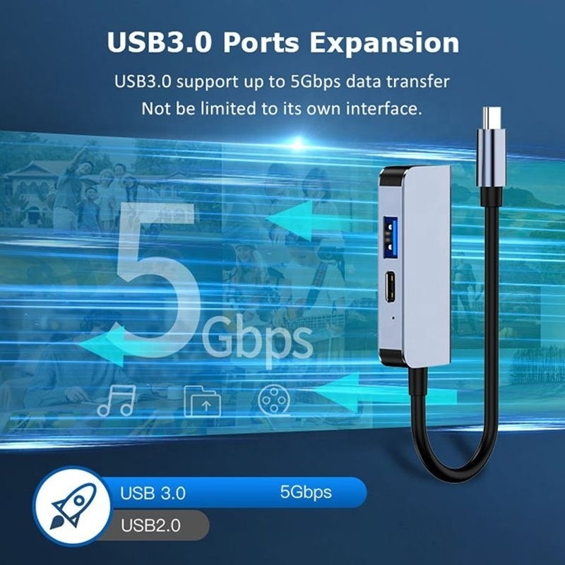 Station d'accueil de l'adaptateur USB 3.1/USB type-C Hub avec 4K HDMI USB3.0 USB 3.0 type C PD