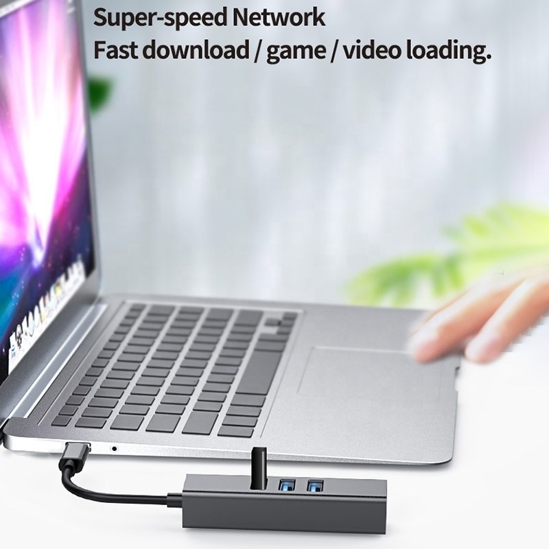 USB 3.1 de type C à 9 ports USB3.0 Hub avec Gigabit Ethernet RJ45 Adaptateur de port LAN Gris