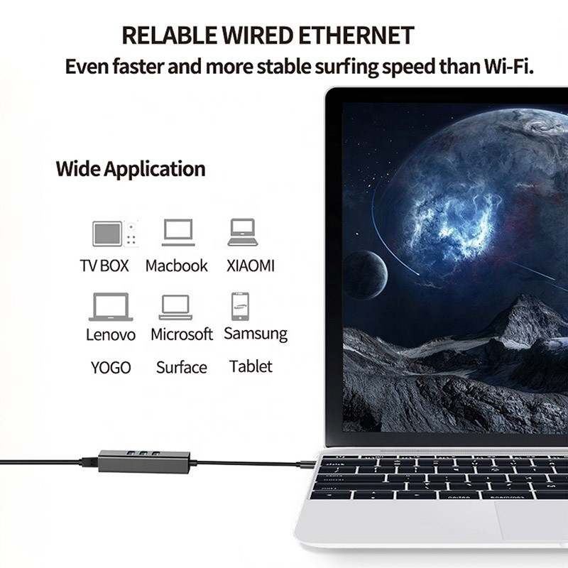 USB 3.1 de type C à 9 ports USB3.0 Hub avec Gigabit Ethernet RJ45 Adaptateur de port LAN Gris