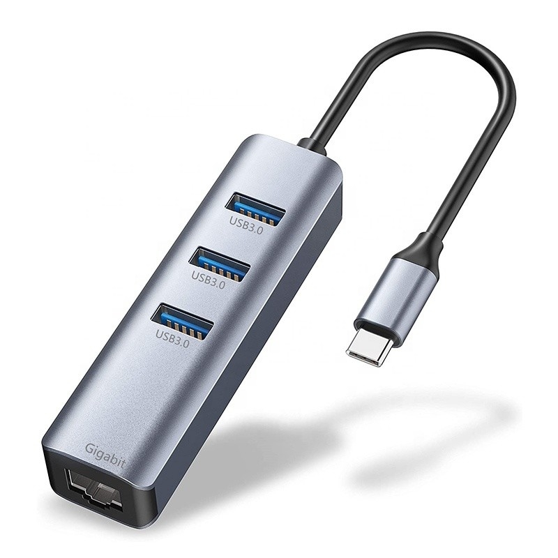 Interface USB 3.1 de type C à 9 ports Adaptateur USB A 3.0 avec carte réseau Ethernet Gigabit RJ45 Gris