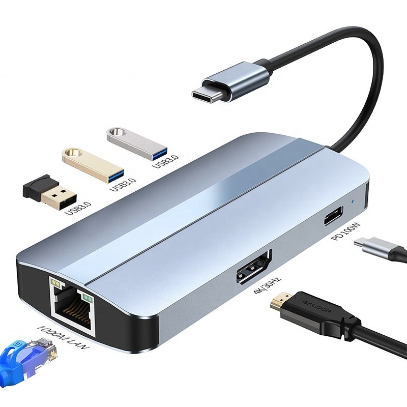 Adaptateur USB C 12 en 1 OEM Multiport Hub avec 4K HDMI USB 3.0 RJ45 Lan Ethernet