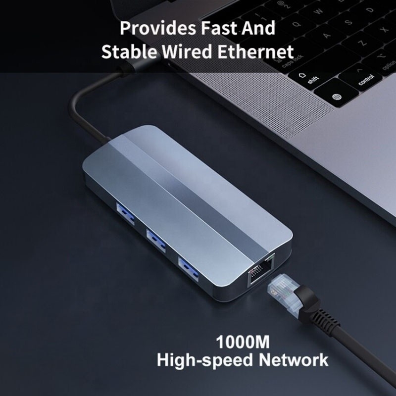 6 en 1 USB A Hub 4K HDMI USB3.0 RJ45 Adaptateur de charge PD à 1000 Mbps
