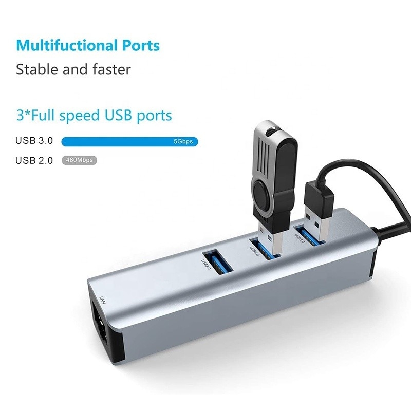 USB 3.0 à 6 ports USB Hub et adaptateur Ethernet 1000Mbps pour une compatibilité homme-femme