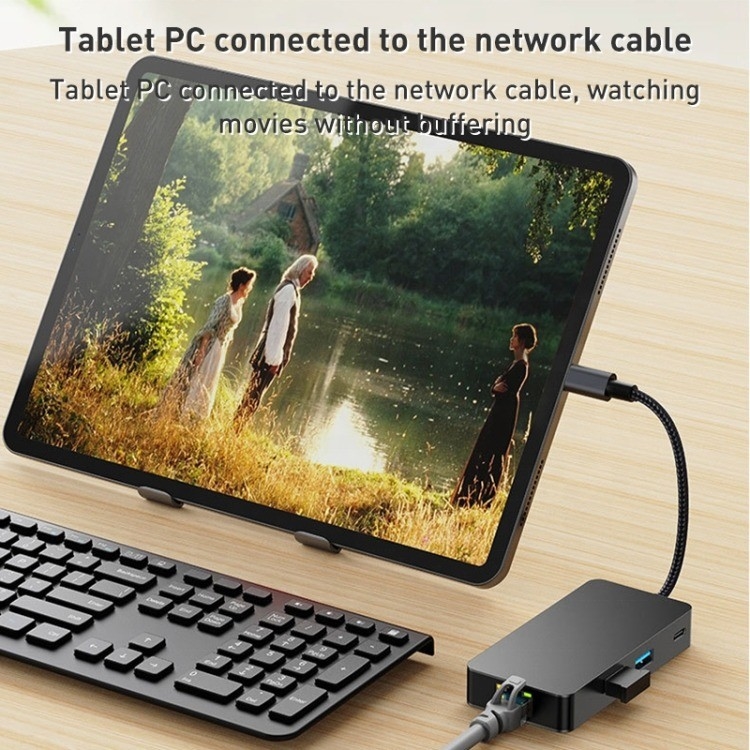 Adaptateur multiport 8 en 1 USB-C Hub avec HDMI 3 USB3.0 RJ45 et sortie PD 5 à 8 ports