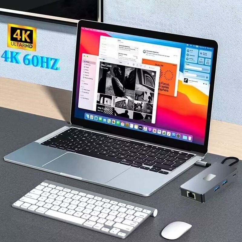 Adaptateur multiport 8 en 1 USB-C Hub avec HDMI 3 USB3.0 RJ45 et sortie PD 5 à 8 ports