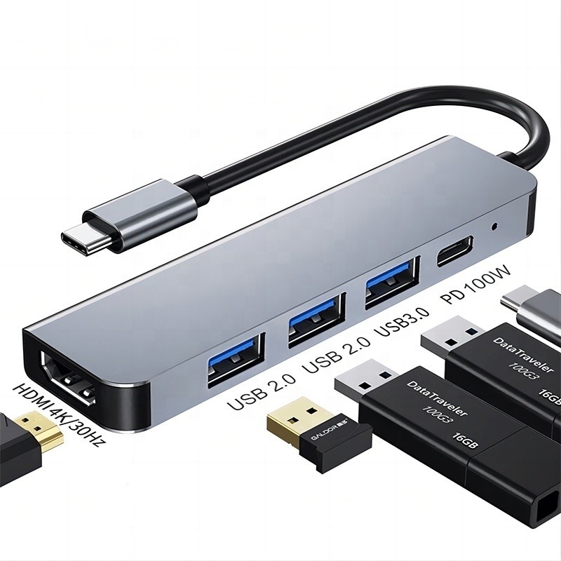 Hub USB C de type C personnalisé 6 en 1 vers HDMI 4K et USB 3.0 pour Macbook OEM / ODM