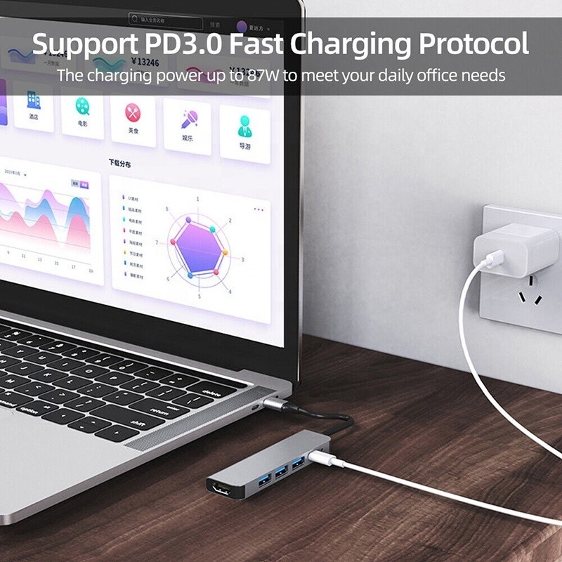 Hub USB C de type C personnalisé 6 en 1 vers HDMI 4K et USB 3.0 pour Macbook OEM / ODM