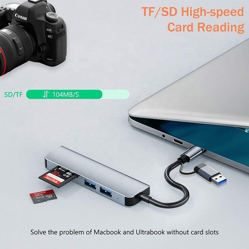 USB A/C Entrée USB 3.0 Adaptateur multiport de type C Station d'accueil avec lecteur de carte SD/TF
