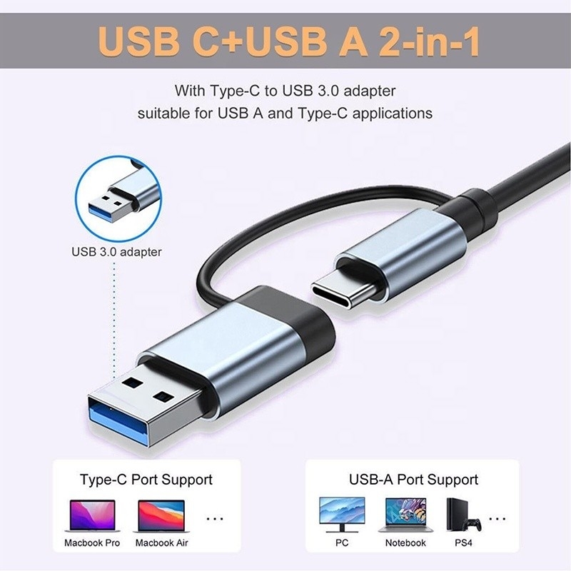 USB A/C Entrée USB 3.0 Adaptateur multiport de type C Station d'accueil avec lecteur de carte SD/TF