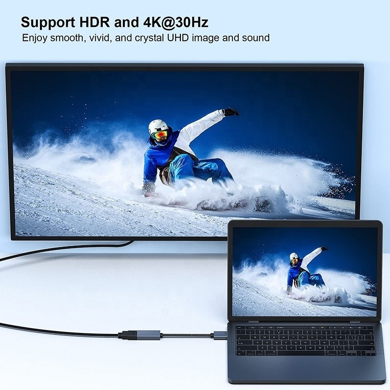 Résolution 4K Port d'affichage USB C Hub à câble d'adaptateur HDMI mâle à femelle 1080P 4K30Hz 4K60Hz