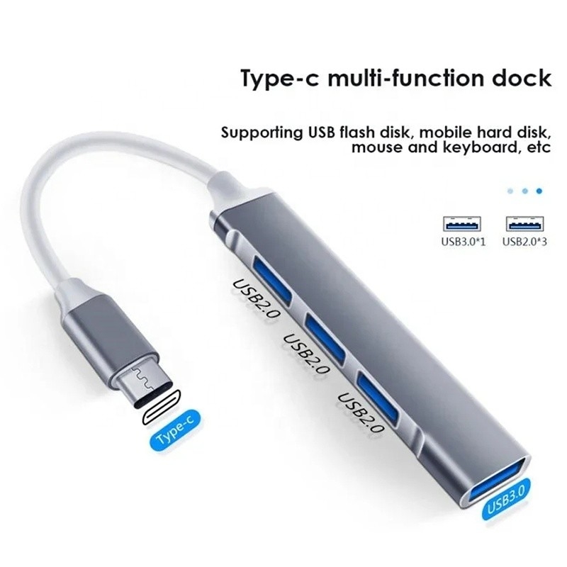 Aluminium 4 ports USB Type-C à USB 3.0 2.0 Data Hub pour le transfert de données à grande vitesse