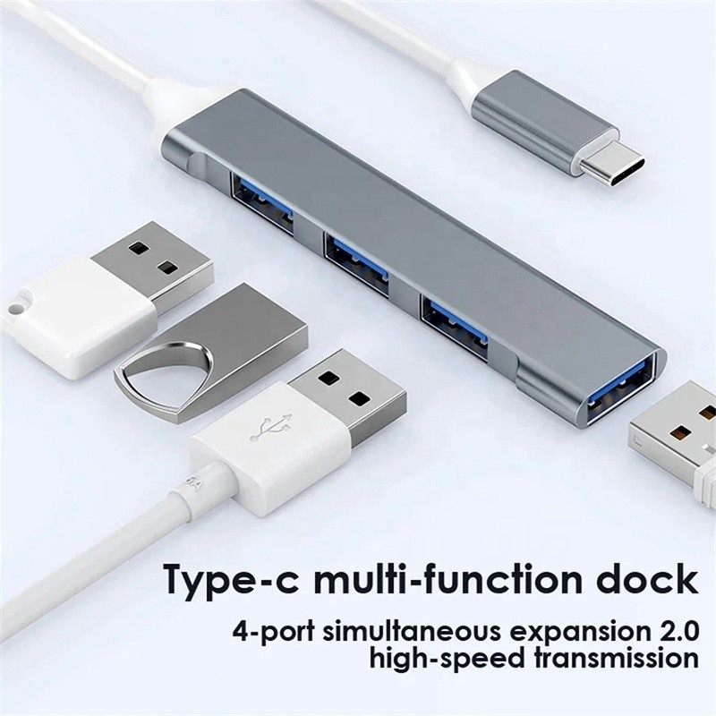 Aluminium 4 ports USB Type-C à USB 3.0 2.0 Data Hub pour le transfert de données à grande vitesse