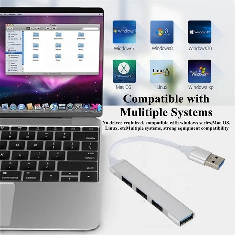 Aluminium 4 ports USB Type-C à USB 3.0 2.0 Data Hub pour le transfert de données à grande vitesse