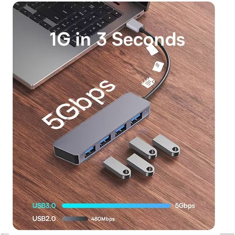 USB 3.0 HUB à haute vitesse 4 ports 5 Gbps USB C portable avec adaptateur d'alimentation pour PC Mac Laptop