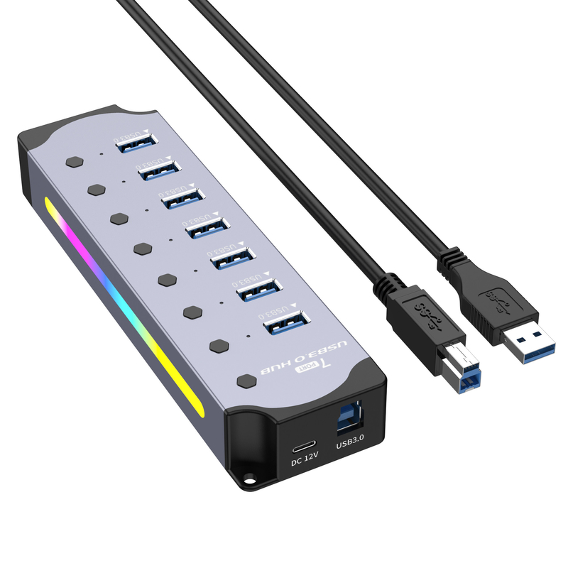 Logo personnalisé Accepté Vitesse USB 3.0 Hub avec 7 ports et design en alliage d'aluminium