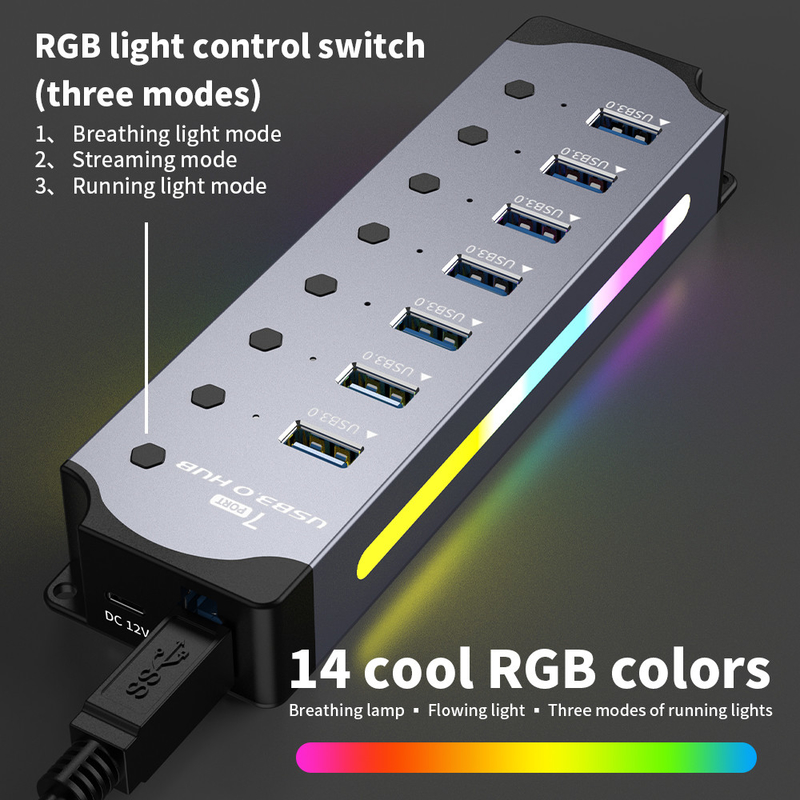 Logo personnalisé Accepté Vitesse USB 3.0 Hub avec 7 ports et design en alliage d'aluminium