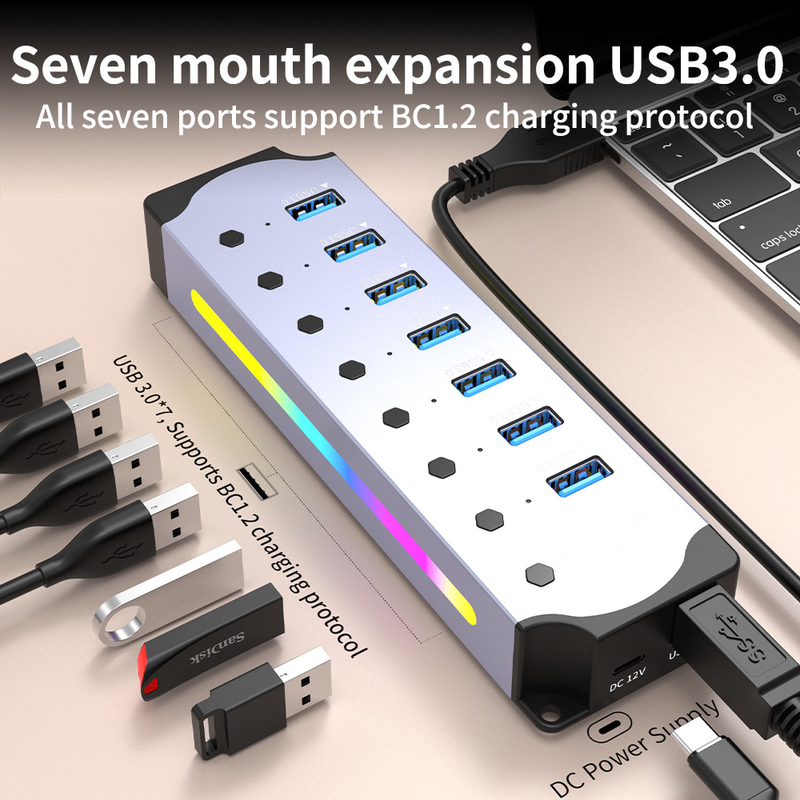 Logo personnalisé Accepté Vitesse USB 3.0 Hub avec 7 ports et design en alliage d'aluminium