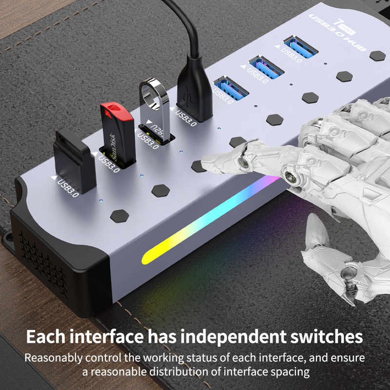 Logo personnalisé Accepté Vitesse USB 3.0 Hub avec 7 ports et design en alliage d'aluminium