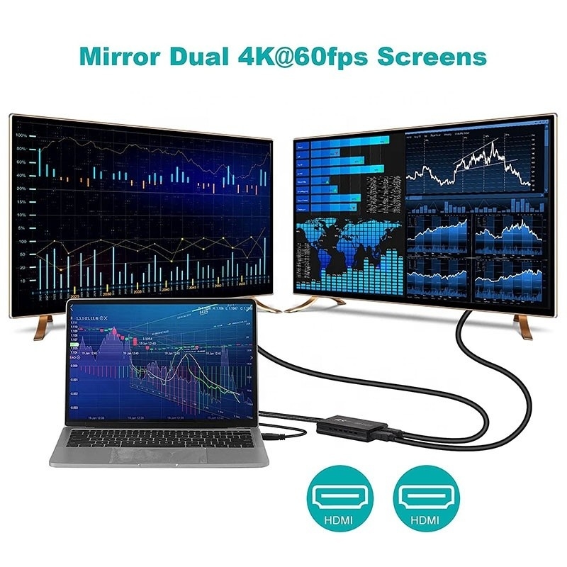 Convertisseur audio de sortie USB 3.0 double HDMI x2 non blindé Convertisseur pour moniteur d'ordinateur portable