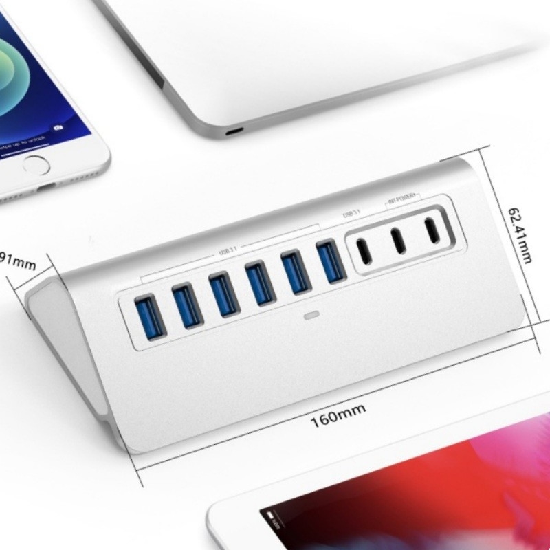 10 ports USB C Hub Portable USB C Hub de type C à 4 ports USB A Pour le PC tablette