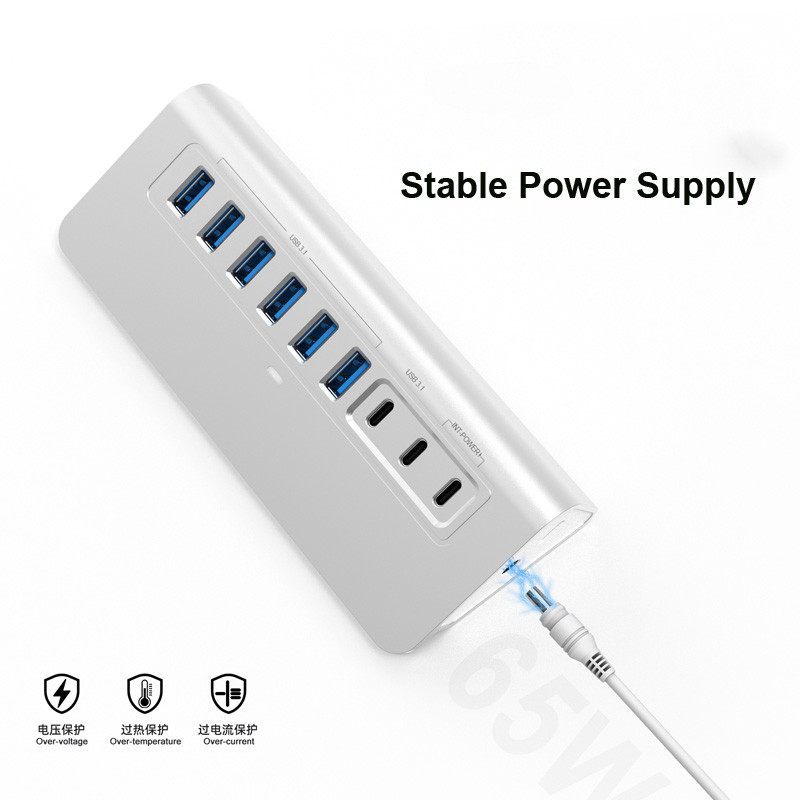 10 ports USB C Hub Portable USB C Hub de type C à 4 ports USB A Pour le PC tablette
