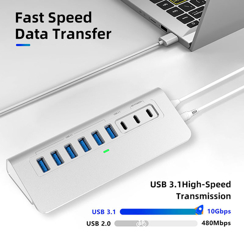 10 ports USB C Hub Portable USB C Hub de type C à 4 ports USB A Pour le PC tablette