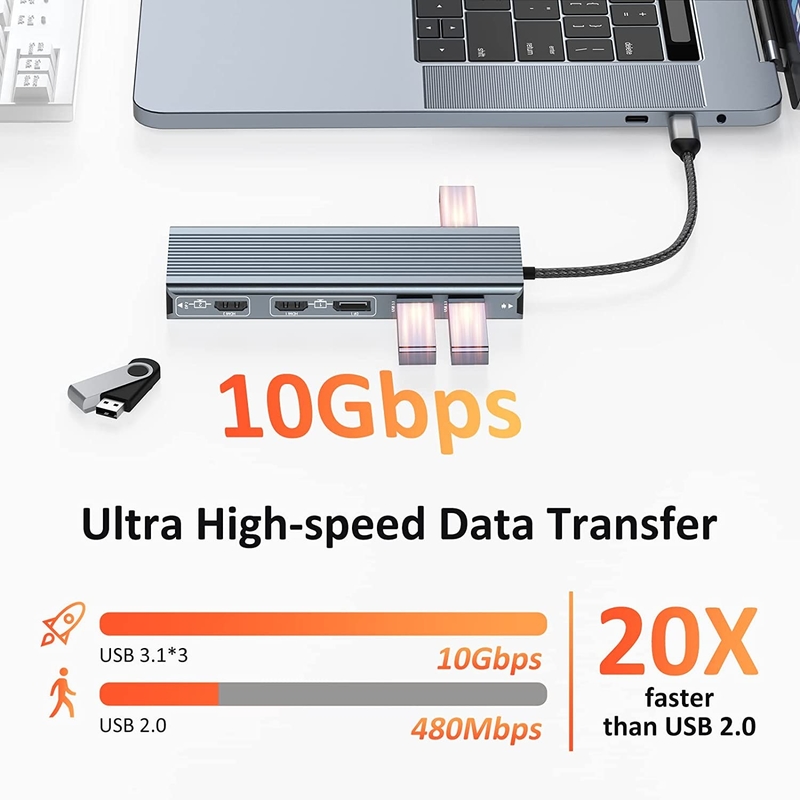 Connectivité améliorée 12 en 1 USB C Type-C Hub Multiport Dock Station avec double HDMI