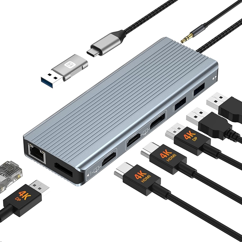 Connectivité améliorée 12 en 1 USB C Type-C Hub Multiport Dock Station avec double HDMI
