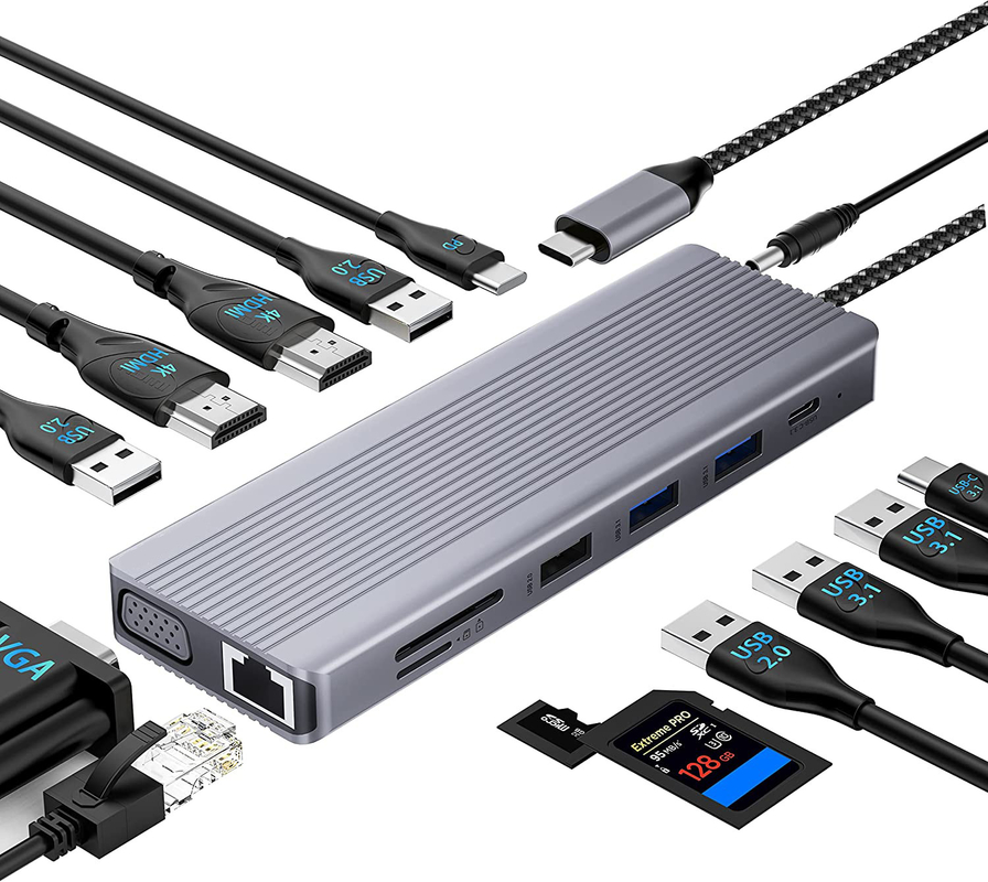 USB C Hub avec HDMI et port d' affichage, 13 en 1 USB C à port d' affichage Hub avec 100W PD