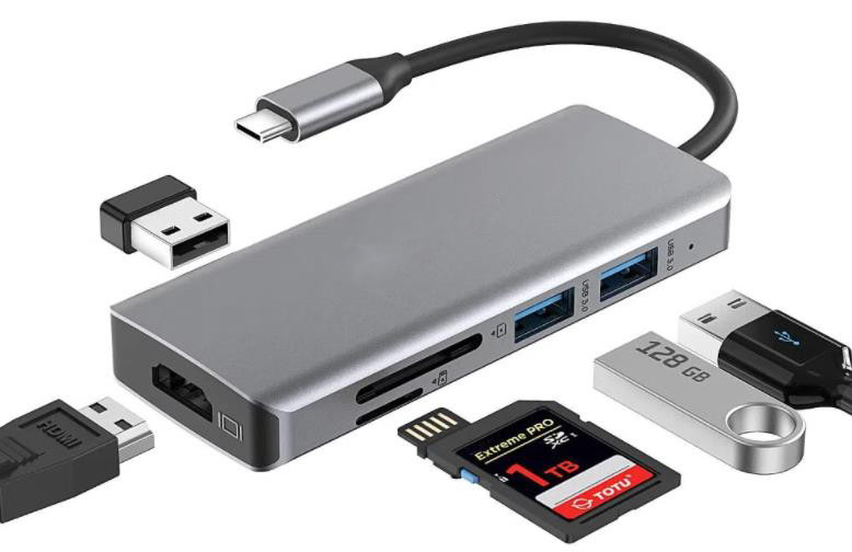 USB C Hub Type-C à USB 3.0 HDMI VGA RJ45 Lan SD TF Audio Adaptateur multiport USB gris