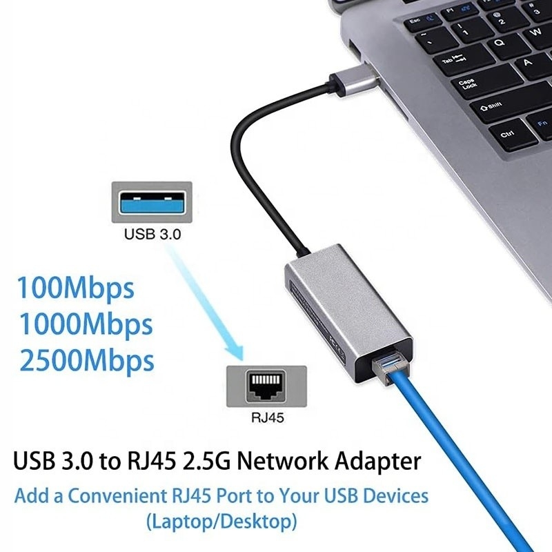 2500 Mbps Super Vitesse 2.5G Adaptateur de carte réseau USB 3.0 avec 2.5G Gigabit Ethernet