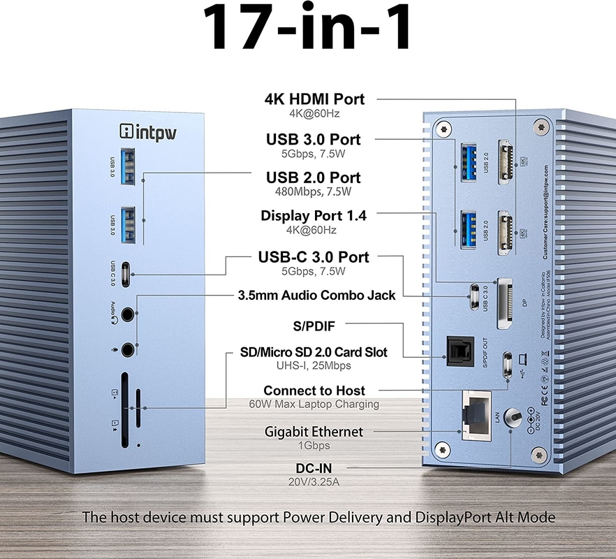 Livraison d'énergie jusqu'à 120 W de station d'accueil USB-C Hub avec lecteur de carte microSD3.0 avec performance
