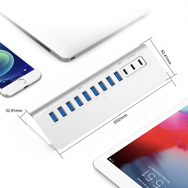 Hub USB de type C avec port de type C et alliage d'aluminium