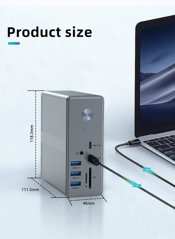 Alloy d'aluminium et matériau ABS Station d'accueil USB C avec lecteur de carte SD / TF Connectivité plug and play