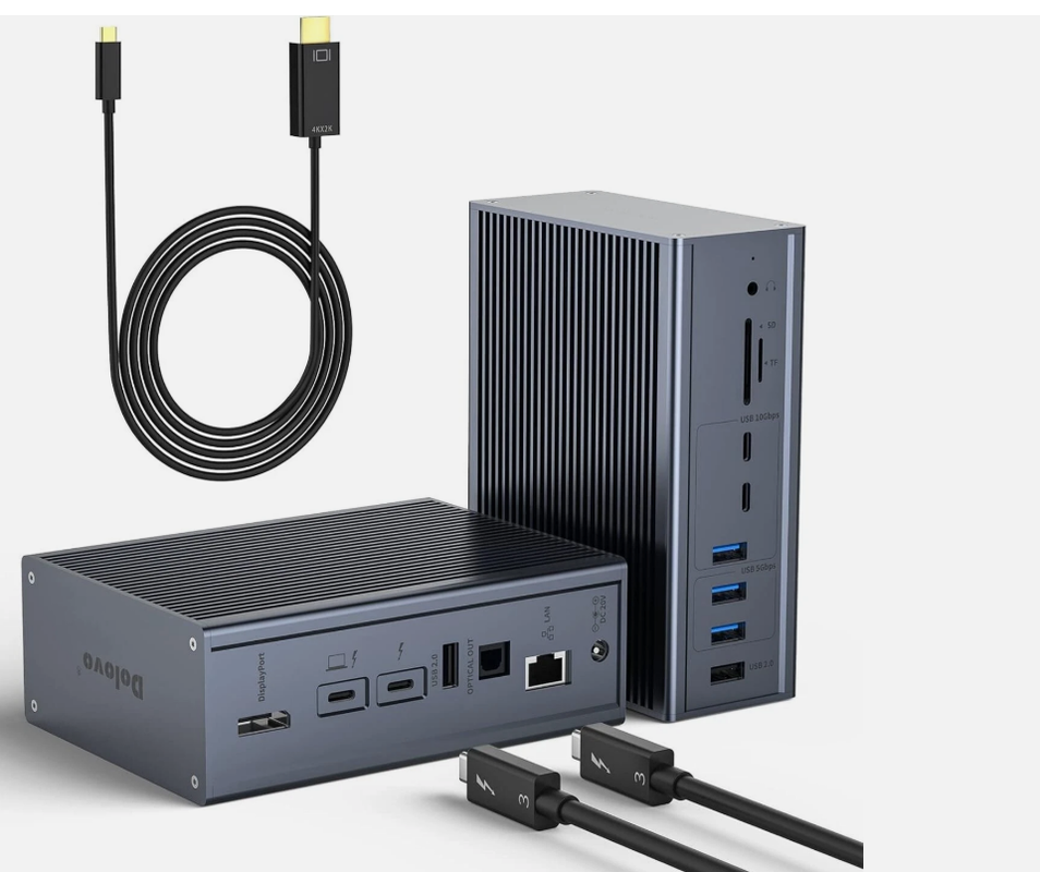 Station d'accueil Thunderbolt 3 16-en-1 avec sortie DP1.4 à vitesse de 40 Gbit/s et charge PD de 65 W