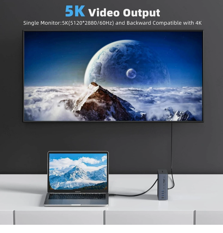 Station d'accueil Thunderbolt 3 16-en-1 avec sortie DP1.4 à vitesse de 40 Gbit/s et charge PD de 65 W