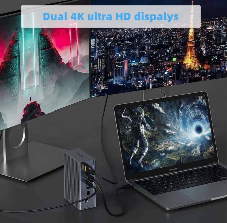 Station d'accueil Thunderbolt 3 16-en-1 avec sortie DP1.4 à vitesse de 40 Gbit/s et charge PD de 65 W